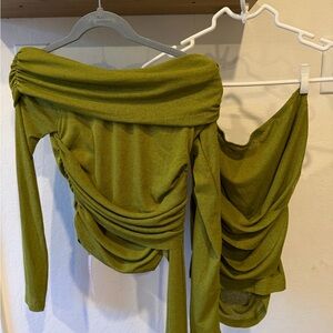 Mesh Olive Green Off-Shoulder set